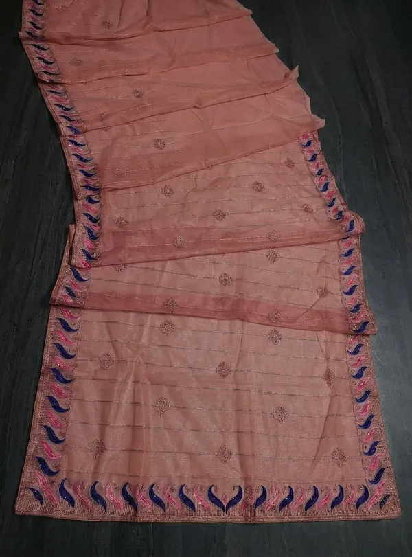 Peach_twill_Net_With_Handwork_Stone_And_Satari_work_saree