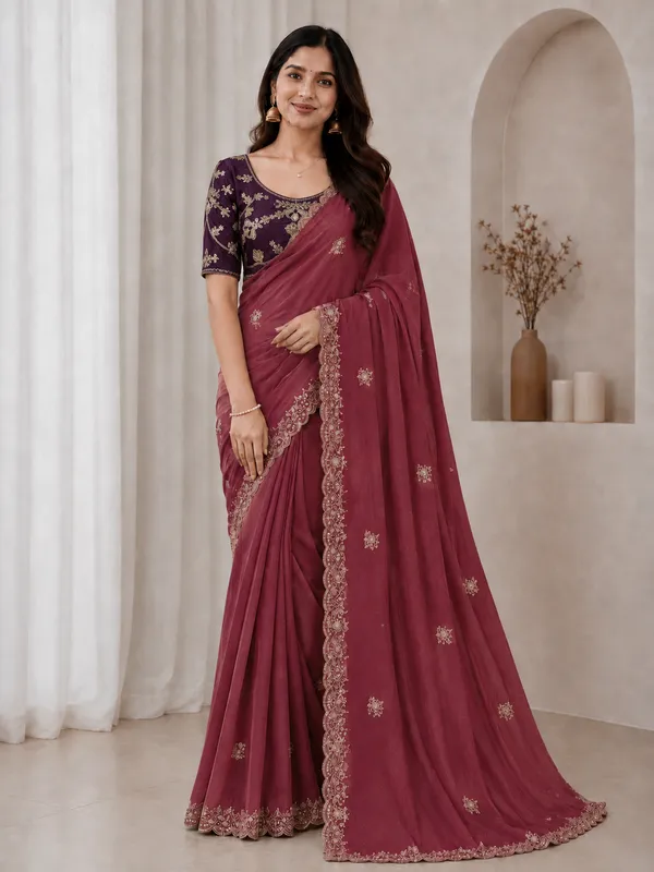Pink_handwork_Saree_With_readymade_blouse_and_seperate_blouse_For_Women