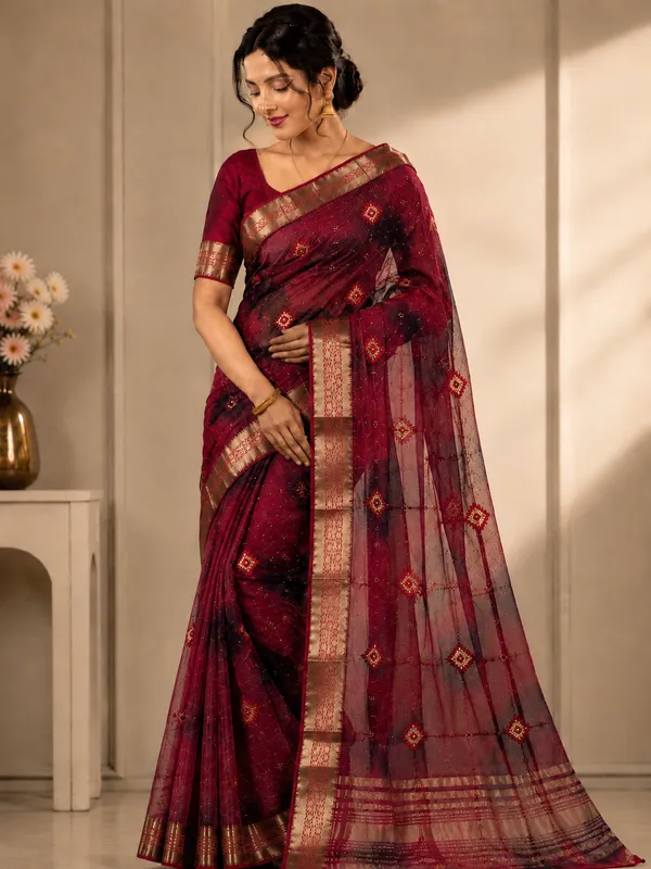 Pink_organza_Saree_with_satari_work_For_Women