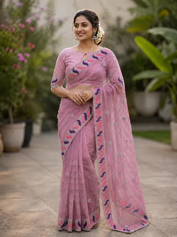 Pink_twill_Net_With_Handwork_Stone_And_Satari_work_saree