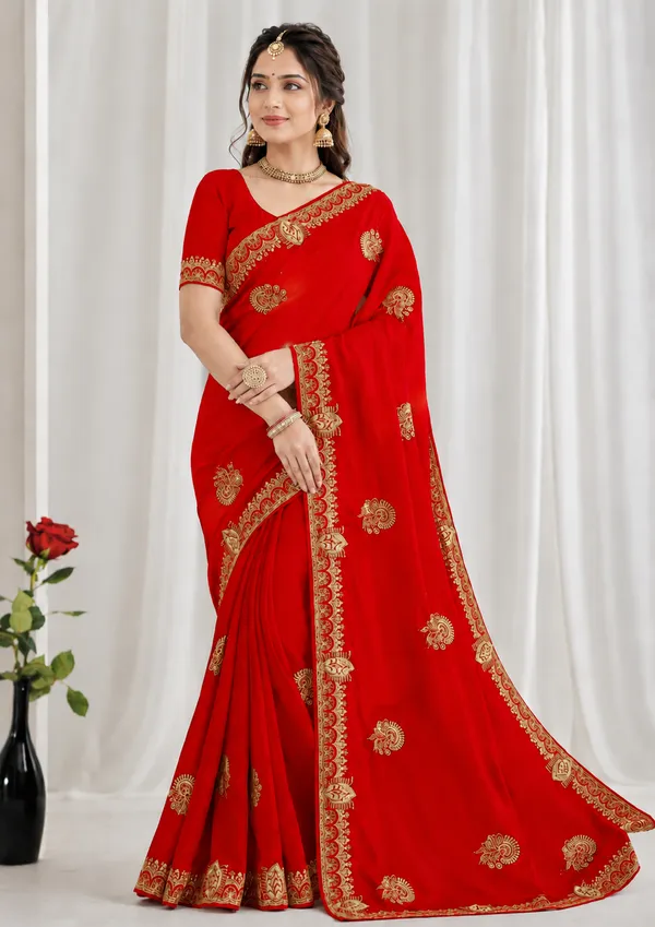 Red_fandi_double_shade_saree_with_heavy_zarkan_embroidery_stone_work_with_floral_motifs_and_beautiful_border_design