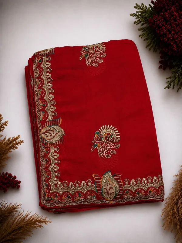 Red_fandi_double_shade_saree_with_heavy_zarkan_embroidery_stone_work_with_floral_motifs_and_beautiful_border_design