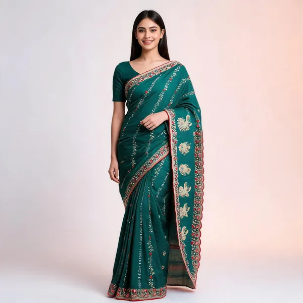 Teal_Fandi_Double_Shade_With_Zarkhan_Stone_Work_Saree_For_Women