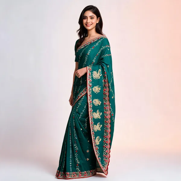 Teal_Fandi_Double_Shade_With_Zarkhan_Stone_Work_Saree_For_Women