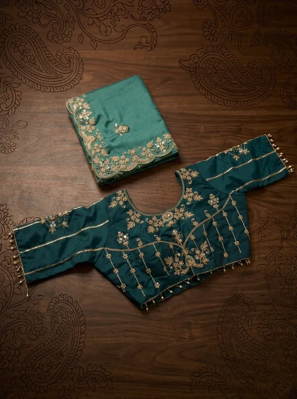 Teal_handwork_Saree_With_readymade_blouse_and_seperate_blouse_For_Women
