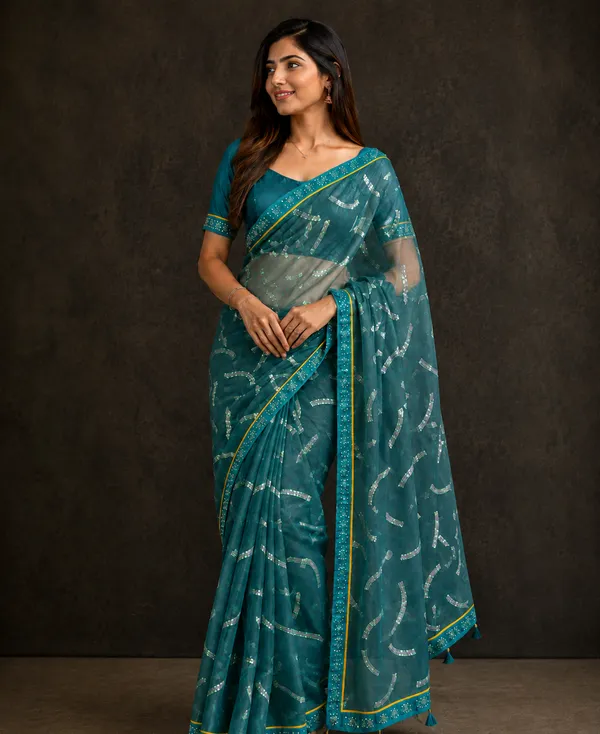 Teal_twill_Net_With_Satari_Work_Saree_For_Women