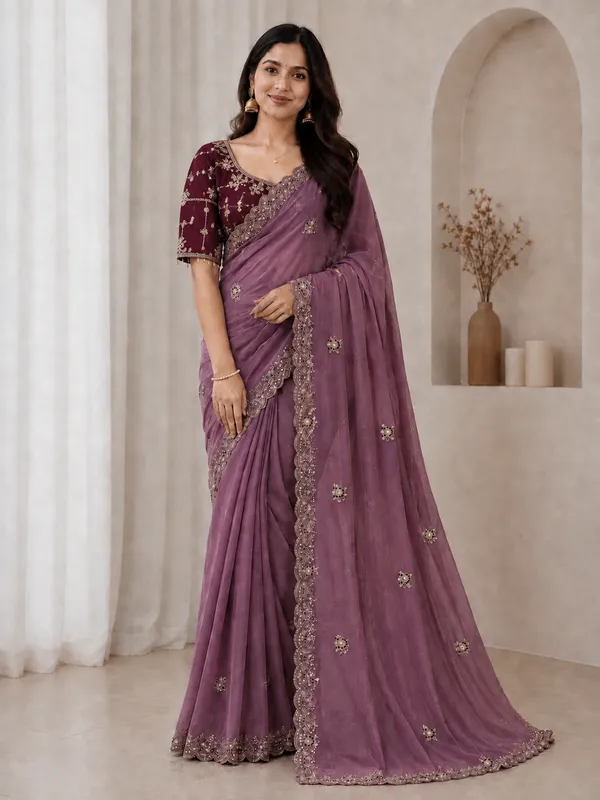 Pink_Handwork_Saree_With_readymade_blouse_and_seperate_blouse_For_Women