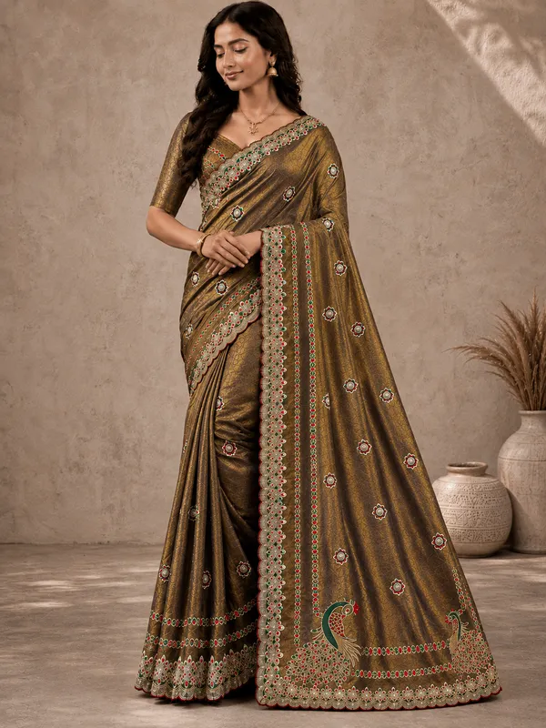 Brown_Fandi_Double_Shade_With_Zarkhan_Stone_Work_Saree_For_Women