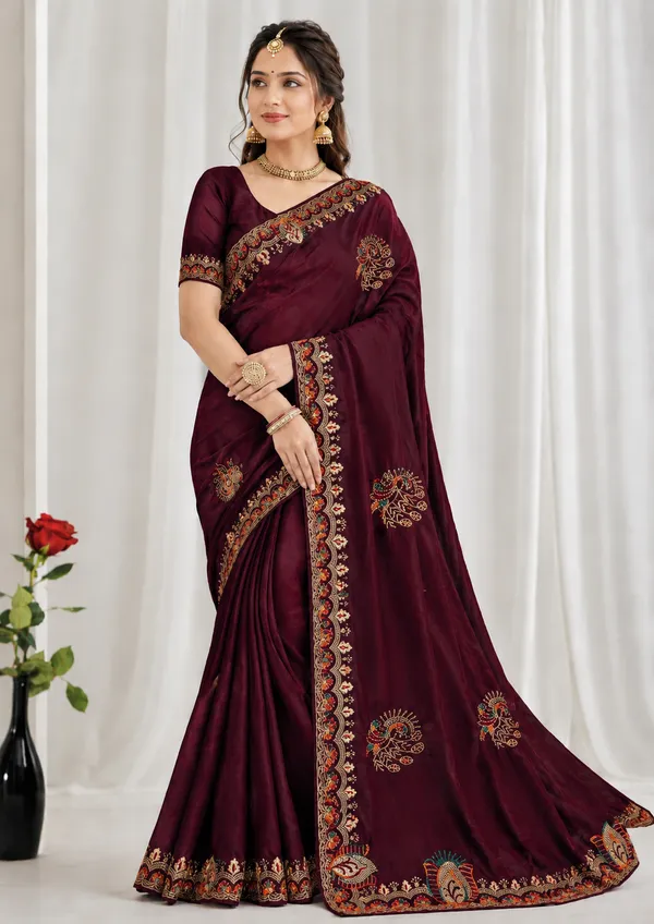 Wine_fandi_double_shade_saree_with_heavy_zarkan_embroidery_stone_work_with_floral_motifs_and_beautiful_border_design
