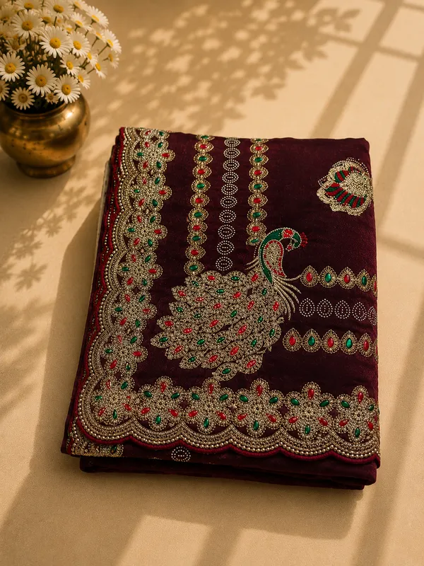 Wine_fandi_double_shade_saree_with_zarkan_stone_work