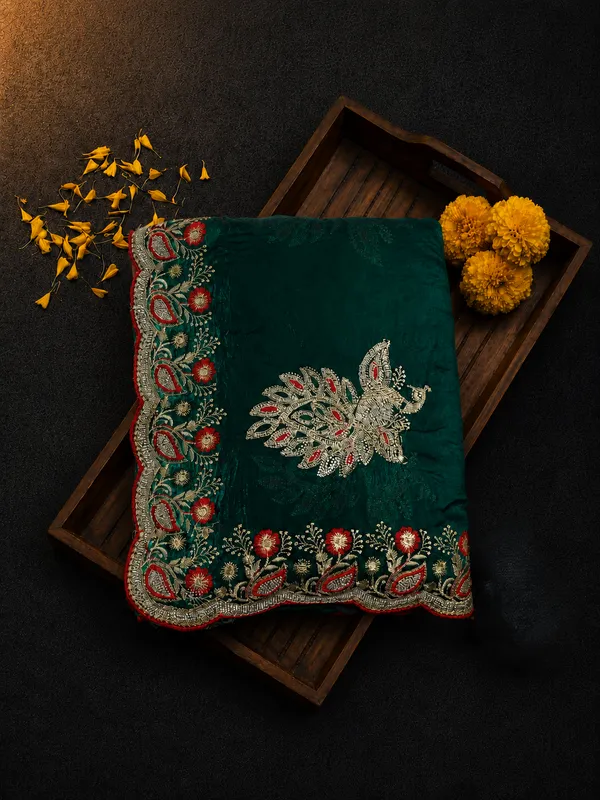 Teal_Fandi_Double_Shade_With_Zarkhan_Stone_Work_Saree_For_Women