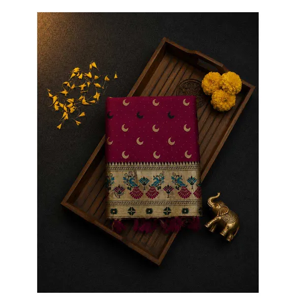 Maroon_Banarasi_Silk_Chandraona_With_Small_Stone_Saree_For_Women
