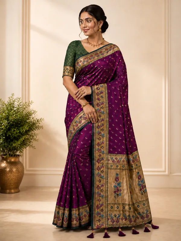 Maroon_Banarasi_Silk_Chandraona_With_Small_Stone_Saree_For_Women