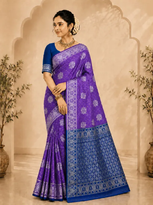 Purple_Woven_Floral_Motif_Saree_for_Women