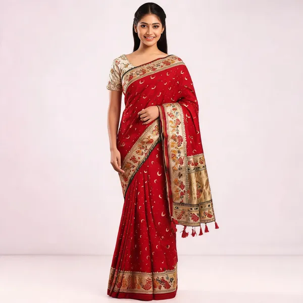Red_Banarasi_Silk_Chandraona_With_Small_Stone_Saree_For_Women