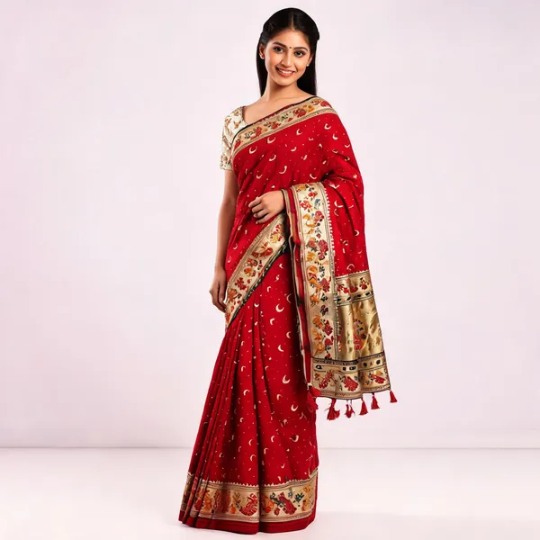 Red_Banarasi_Silk_Chandraona_With_Small_Stone_Saree_For_Women