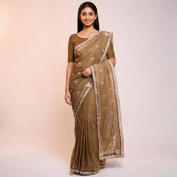 Brown_Fandi_Double_Shade_With_Zarkhan_Stone_Work_Saree_For_Women