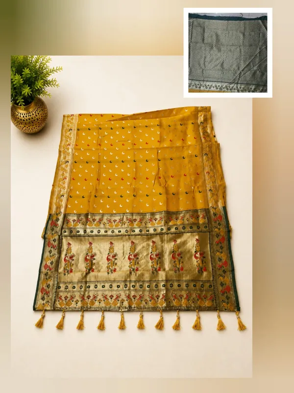 Mustard_Banarasi_Silk_Chandraona_With_Small_Stone_Saree_For_Women