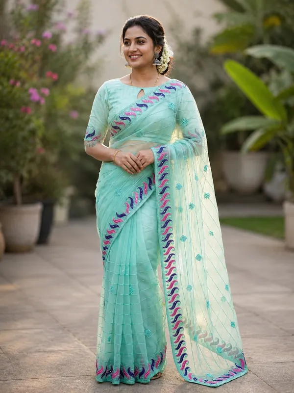 Mint_Green_Twill_Net_With_Handwork_Stone_And_Satari_Work_Saree_For_Women
