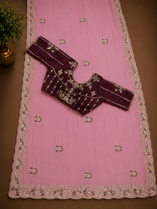 Pink_Handwork_Saree_With_readymade_blouse_and_seperate_blouse_For_Women