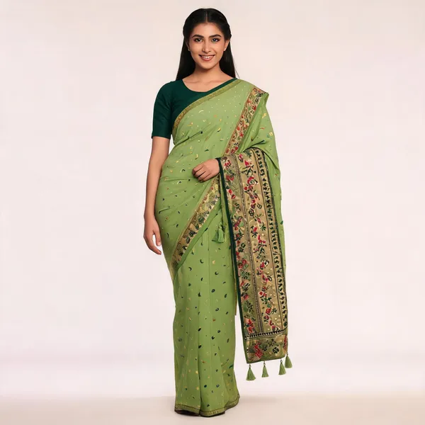 Green_Banarasi_Silk_Chandraona_With_Small_Stone_Saree_For_Women