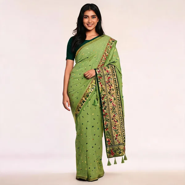 Green_Banarasi_Silk_Chandraona_With_Small_Stone_Saree_For_Women