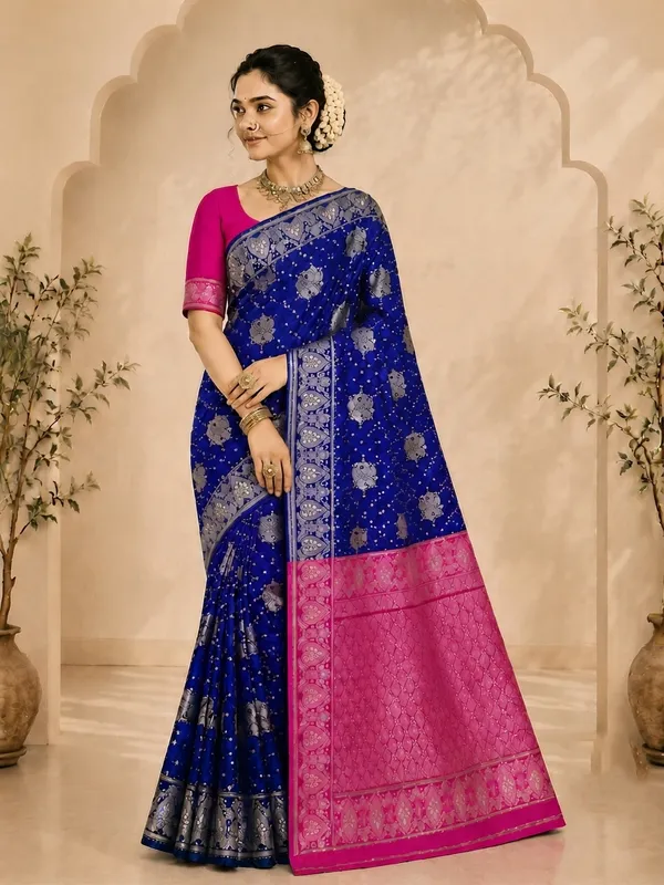 Blue_Litchi_Silk_Saree_For_Women