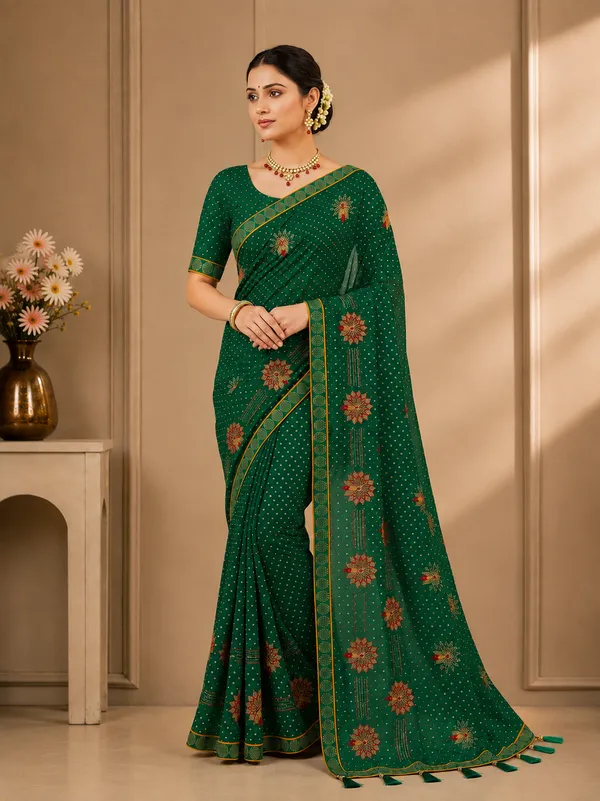 Green_Bandhani_Saree_with_zarkan_work