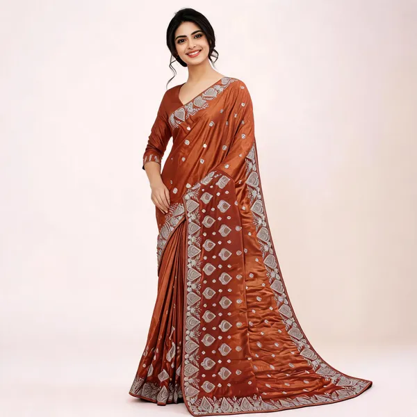 Rust_Jimi_Chu_Silver_Work_Saree_For_Women