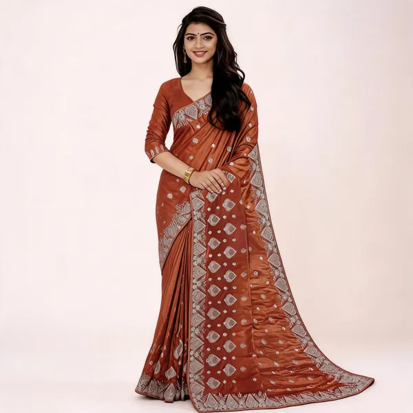 Rust_Jimi_Chu_Silver_Work_Saree_For_Women