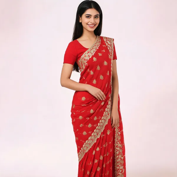 Red_Silver_Work_Saree_For_Women
