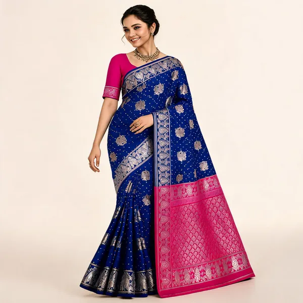 Blue_Litchi_Silk_Saree_For_Women