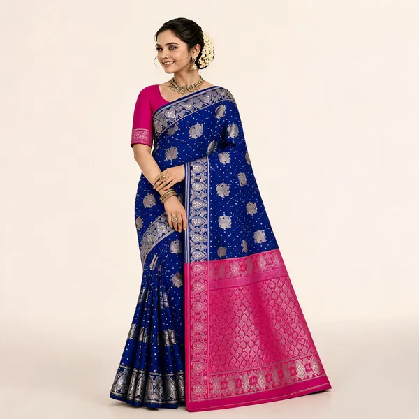 Blue_Litchi_Silk_Saree_For_Women