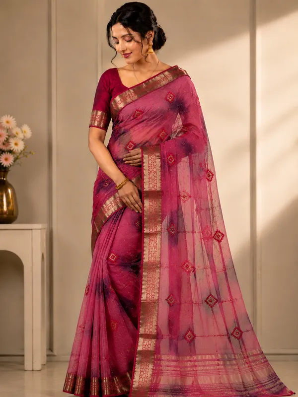 Pink_Organza_Saree_For_Women