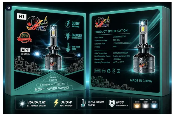 H4_Three-Color_LED_Headlight_Bulb_With_Dual_Cooling_Fans_with_remote_controlr_3000K_/_4300K_/_6000K