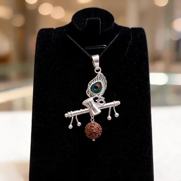 Sterling_Silver_Krishna_Flute_Pendant_with_Rudraksha