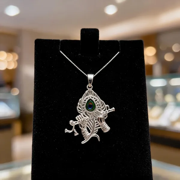 Sterling_Silver_Krishna_Flute_&_Peacock_Feather_Pendant