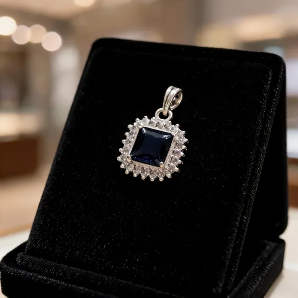 Sterling_Silver_Blue_Princess_Cut_Halo_Pendant