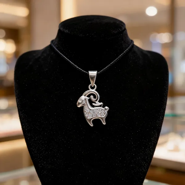 925_Sterling_Silver_Platinum_Finish_Goat_Pendant