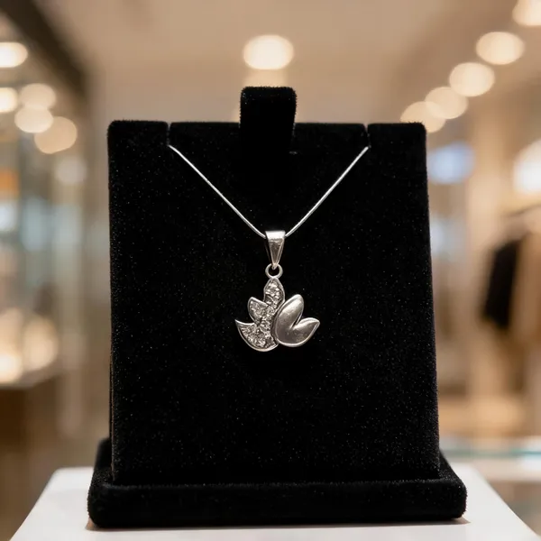 925_Sterling_Silver_Platinum_Finish_Floral_Leaf_Pendant