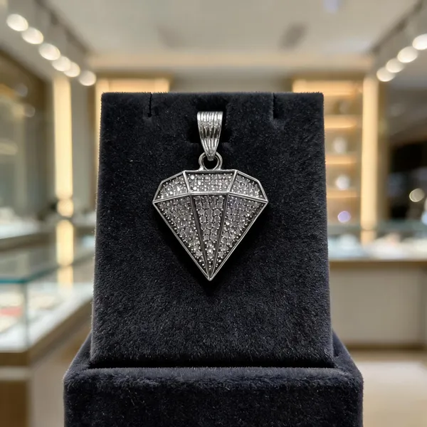 925_Sterling_Silver_Platinum_Finish_Diamond_Shape_Pendant