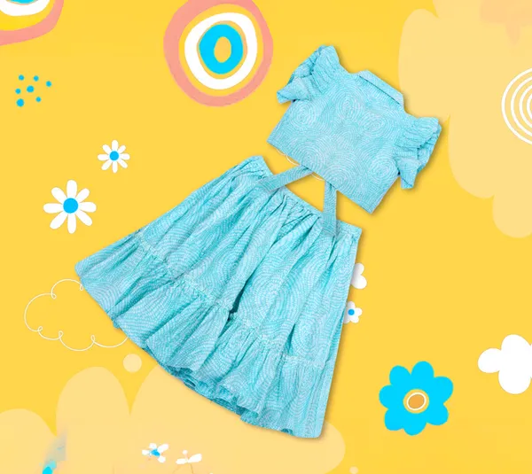 Turquoise_Cotton_Ruffled_Top_Tiered_Skirt_Co-Ord_Set_For_Girls