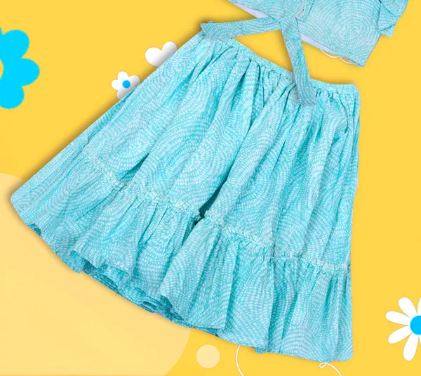 Turquoise_Cotton_Ruffled_Top_Tiered_Skirt_Co-Ord_Set_For_Girls