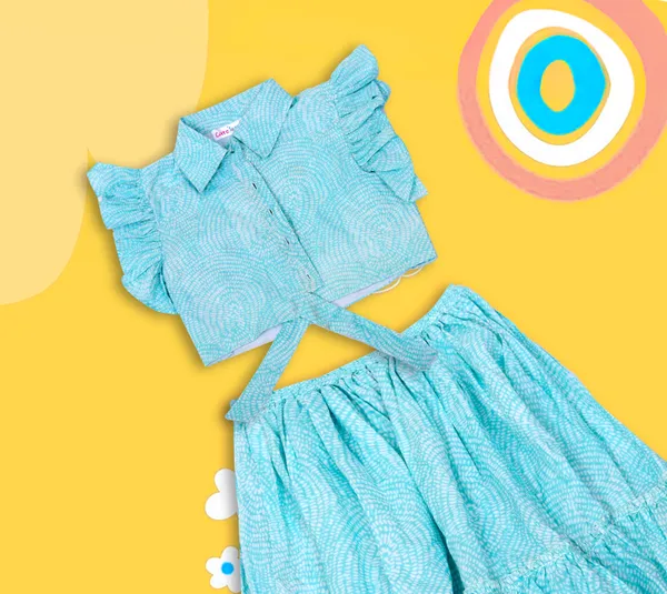 Turquoise_Cotton_Ruffled_Top_Tiered_Skirt_Co-Ord_Set_For_Girls