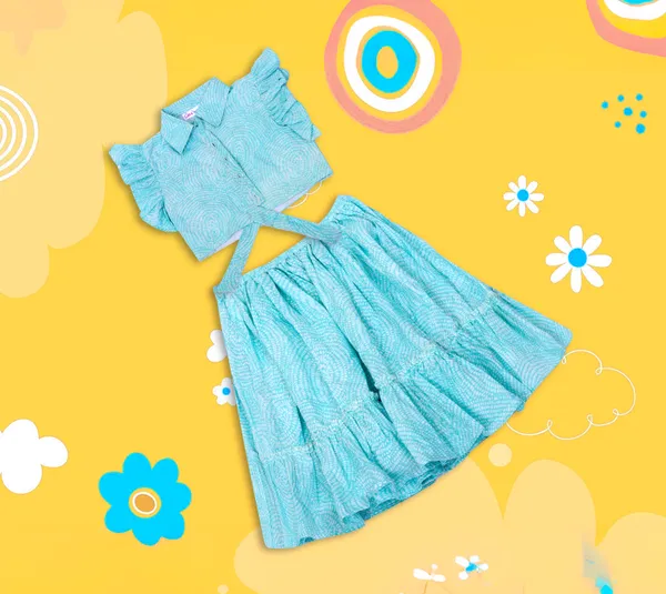 Turquoise_Cotton_Ruffled_Top_Tiered_Skirt_Co-Ord_Set_For_Girls