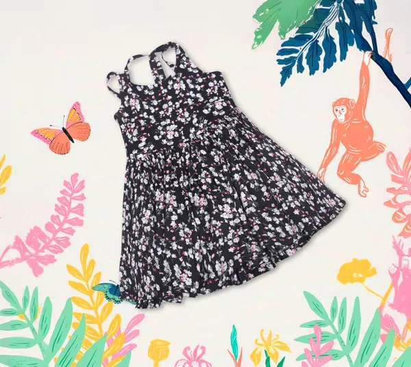 Black_Cotton_Ditsy_Floral_Mid-Length_Frock_For_Girls