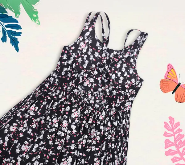Black_Cotton_Ditsy_Floral_Mid-Length_Frock_For_Girls
