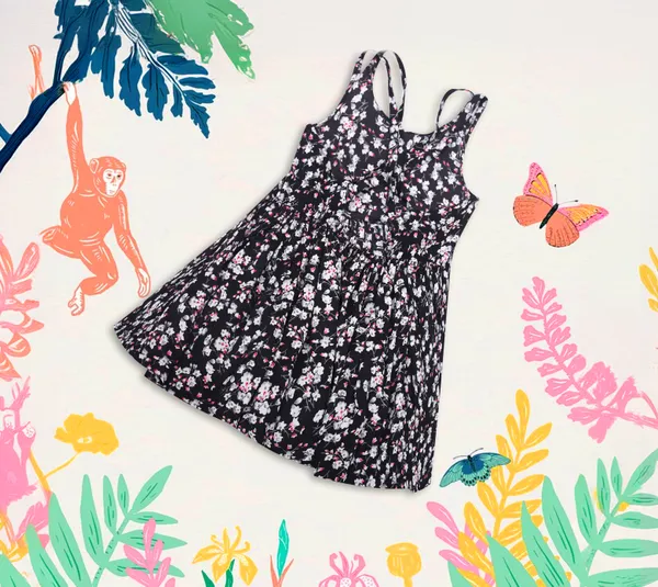 Black_Cotton_Ditsy_Floral_Mid-Length_Frock_For_Girls
