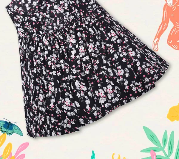 Black_Cotton_Ditsy_Floral_Mid-Length_Frock_For_Girls