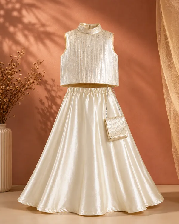 Champagne_Metallic_Crop_Top_&_Skirt_Set_With_Purse